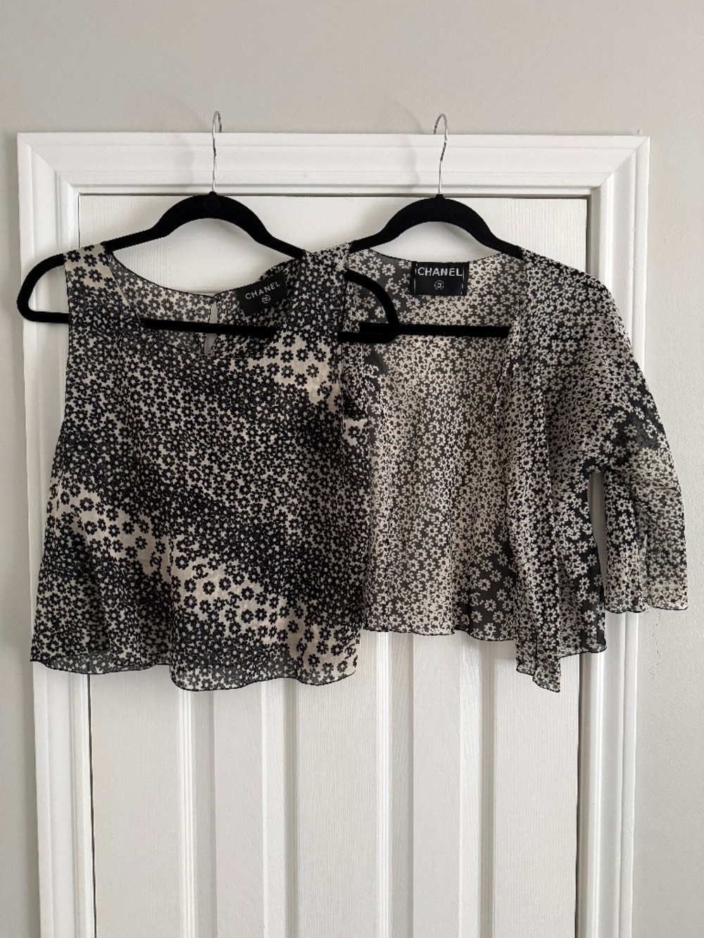 CHANEL Semi Sheer Floral Cardigan Set